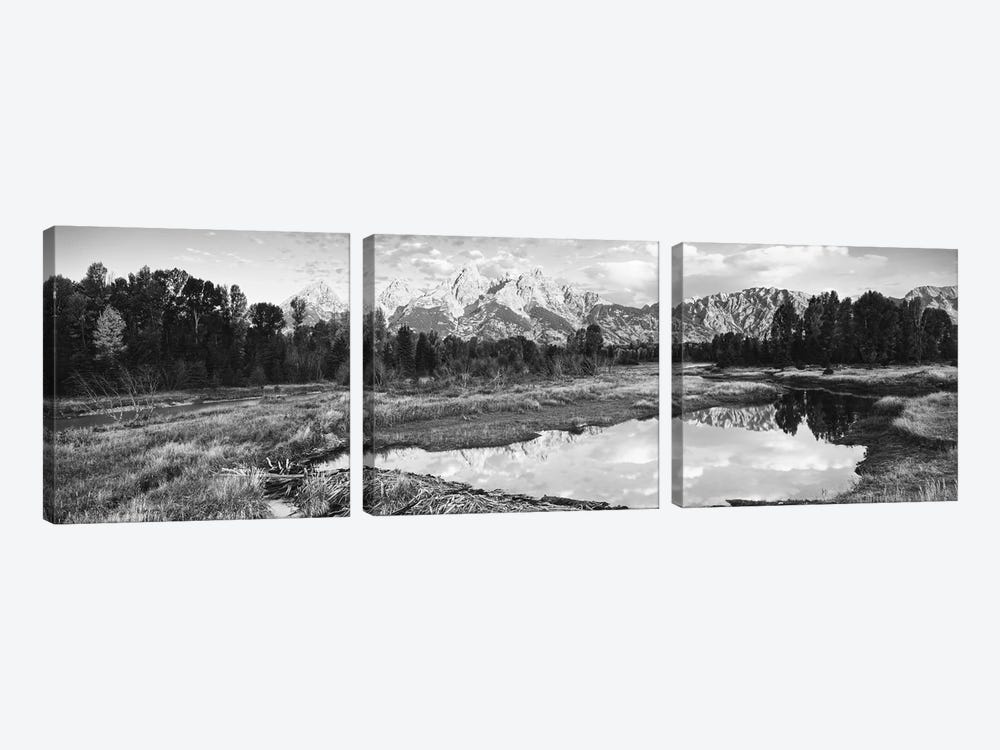 Reflection Of Clouds On Water, Beaver Pond, Teton Range, Grand Teton National Park, Wyoming, USA by Panoramic Images 3-piece Canvas Artwork