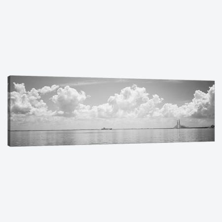 Sea With A Container Ship And A Suspension Bridge In distant, Sunshine Skyway Bridge, Tampa Bay, Gulf of Mexico, Florida, USA Canvas Print #PIM16224} by Panoramic Images Canvas Print