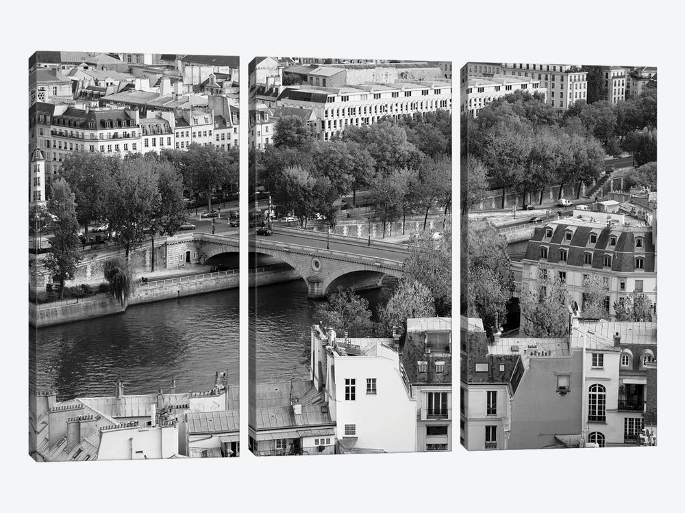 Seine River And City Viewed From The Notre Dame Cathedral, Paris, France by Panoramic Images 3-piece Canvas Print
