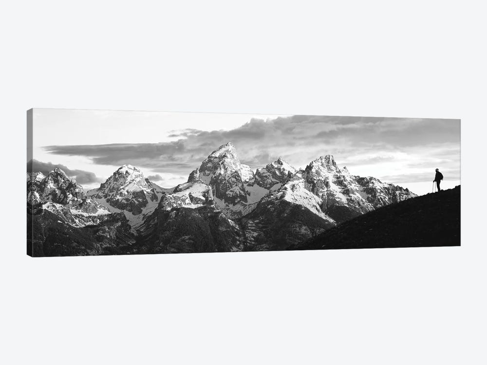 Silhouette Of Hiker Looking At Teton Range From Schwabachers Landing, Grand Teton National Park, Wyoming, USA by Panoramic Images 1-piece Art Print