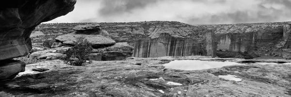 Slickrock Waterpocket Pools Reflect Sunrise Colors, Canyon De Chelly National Monument, Arizona, USA