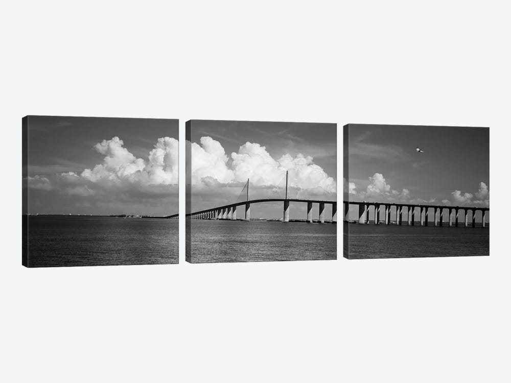 Suspension bridge Across The Bay, Sunshine Skyway Bridge, Tampa Bay, Gulf Of Mexico, Florida, USA by Panoramic Images 3-piece Canvas Art Print