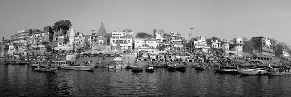 India: Temples At The Riverbank, Ganges River, Varanasi, Uttar Pradesh, India by Panoramic Images