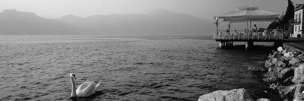 Lombardy: Tourist On A Porch, Lake Garda, Torri Del Benaco, Italy by Panoramic Images