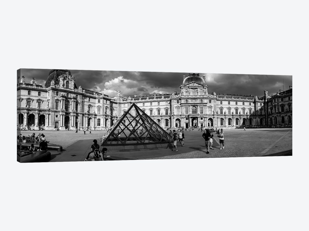 Tourists Near A Glass Pyramid At Musee Du Louvre, Paris, France by Panoramic Images 1-piece Canvas Print
