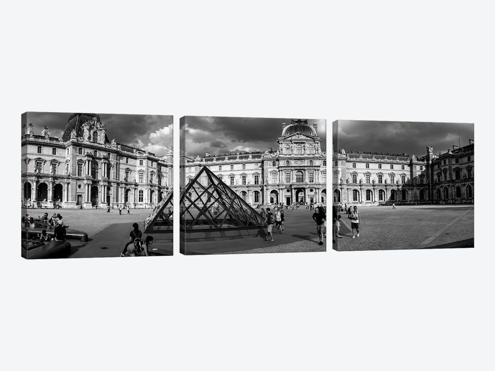 Tourists Near A Glass Pyramid At Musee Du Louvre, Paris, France by Panoramic Images 3-piece Art Print