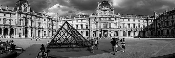 Pyramids: Tourists Near A Glass Pyramid At Musee Du Louvre, Paris, France by Panoramic Images