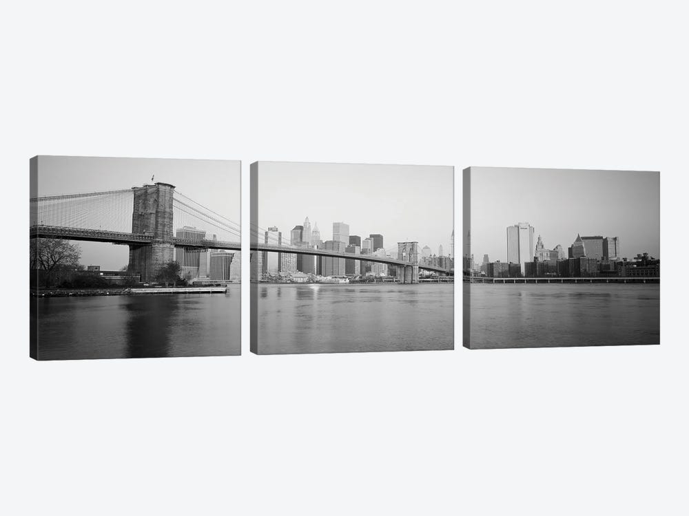 USA, New York State, New York City, Brooklyn Bridge, Skyscrapers in a city by Panoramic Images 3-piece Canvas Wall Art