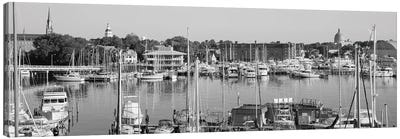 View Of Yachts In A Bay, Annapolis MD Naval Academy And Marina, Annapolis, USA Canvas Art Print - Harbor & Port Art
