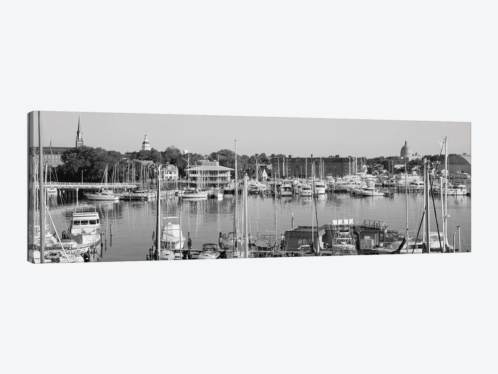 View Of Yachts In A Bay, Annapolis MD Naval Academy And Marina, Annapolis, USA by Panoramic Images 1-piece Canvas Wall Art