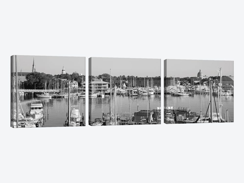 View Of Yachts In A Bay, Annapolis MD Naval Academy And Marina, Annapolis, USA by Panoramic Images 3-piece Canvas Art