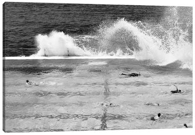 Waves Breaking Over Edge Of Pool Of Bondi Icebergs Swim Club, Bondi Beach, Sydney, New South Wales, Australia Canvas Art Print - Sydney Art
