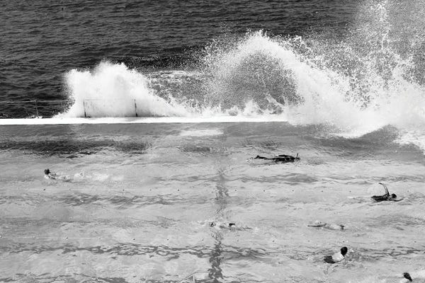 Australia: Waves Breaking Over Edge Of Pool Of Bondi Icebergs Swim Club, Bondi Beach, Sydney, New South Wales, Australia by Panoramic Images