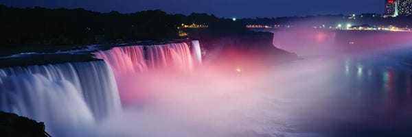 High Angle View Of A Waterfall At Night, Niagara Falls, New York State, USA