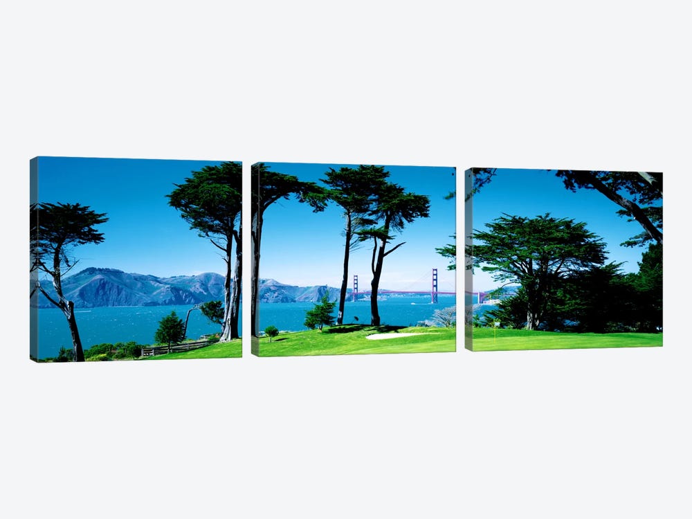 Golf Course w\ Golden Gate Bridge San Francisco CA USA by Panoramic Images 3-piece Canvas Artwork