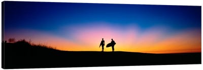 Silhouettes Of Two Surfers On Beach At Sunset, Palos Verde, California, USA Canvas Art Print