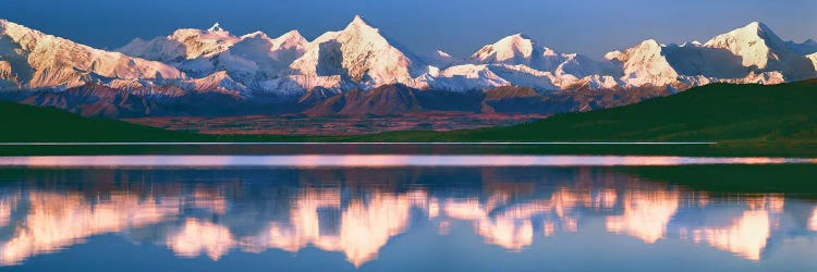 Snowcapped Mountains Reflected In Tundra Pond, Denali National Park, Alaska, USA