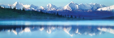 Snowcapped Mountains Reflected In Wonder Lake, Denali National Park, Alaska, USA by Panoramic Images framed canvas print