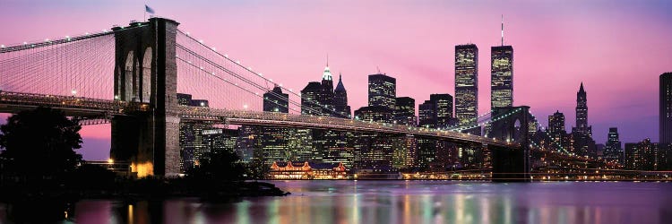 Bridge Across A River Lit Up At Dusk, Manhattan, New York City, New York State, USA