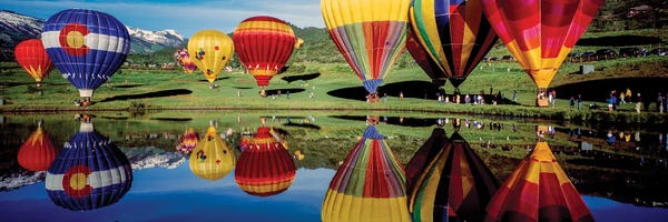 Colorado: Reflection Of Hot Air Balloons In A Lake, Snowmass Village, Pitkin County, Colorado, USA by Panoramic Images