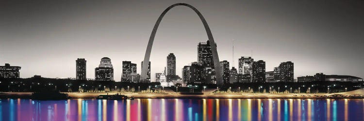 Evening View Of The Gateway Arch With Color Pop Reflected In The Mississippi River, Missouri, USA