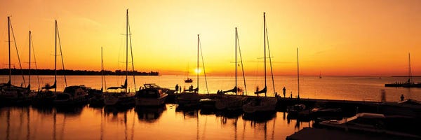 Harbors: Silhouette Of Boats In The Sea, Egg Harbor, Door County, Wisconsin, USA by Panoramic Images