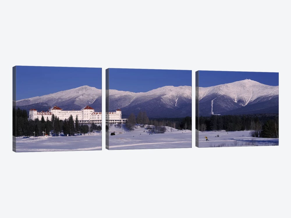 Hotel near snow covered mountainsMt. Washington Hotel Resort, Mount Washington, Bretton Woods, New Hampshire, USA by Panoramic Images 3-piece Canvas Print