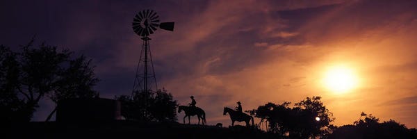 Canvas Print: Sunset, Cowboys, Texas, USA by Panoramic Images