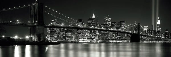 Canvas Print: World Trade Towers Memorial Spotlights, NYC, New York City, New York State, USA by Panoramic Images