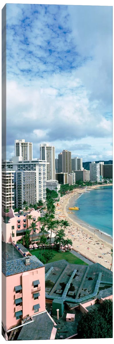 High angle view of a beach, Waikiki Beach, Honolulu, Oahu, Hawaii, USA Canvas Art Print - Honolulu