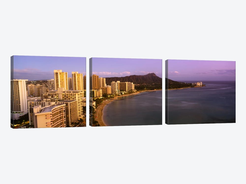 High angle view of buildings at the waterfront, Waikiki Beach, Honolulu, Oahu, Hawaii, USA by Panoramic Images 3-piece Canvas Art Print