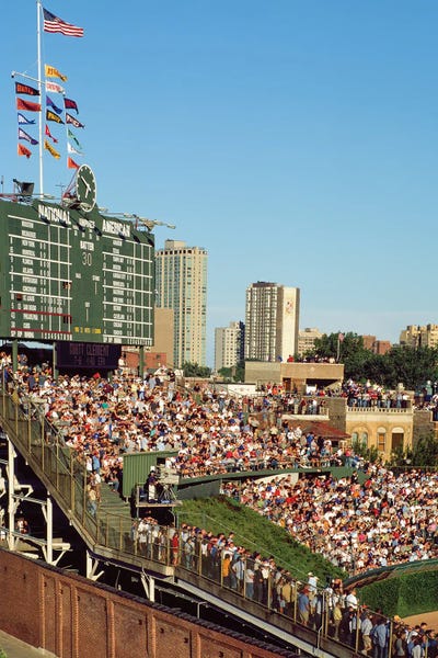 Stadiums: Skybox View, Scoreboard W Bleachers, Cubs Vs Phillies, Wrigley Field, Chicago, Illinois, USA, July 31, 2003 by Panoramic Images