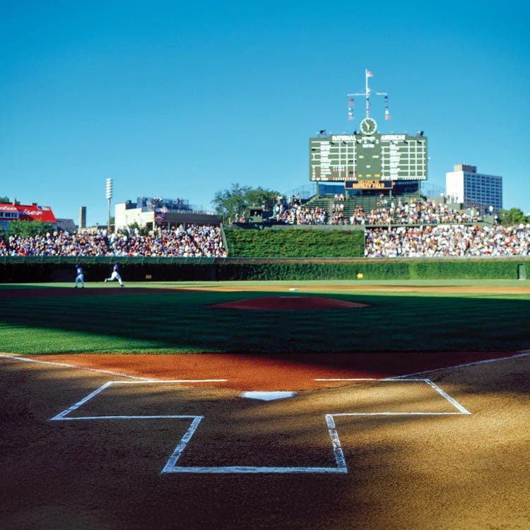 Home Plate With Scoreboard, Cubs Vs Phillies, Wrigley Field, Chicago, Illinois, USA, July 31, 2003 by Panoramic Images wall art