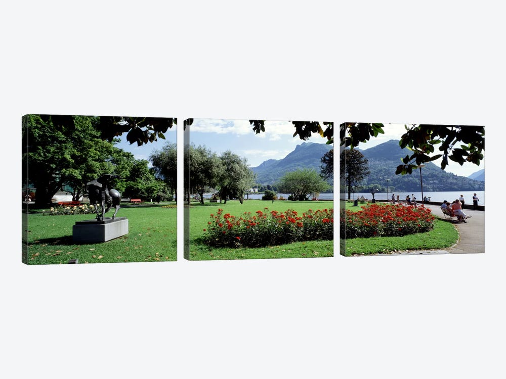 Park near Lake Lugano bkgrd MT Monte Bre canton Ticino Switzerland by Panoramic Images 3-piece Canvas Wall Art