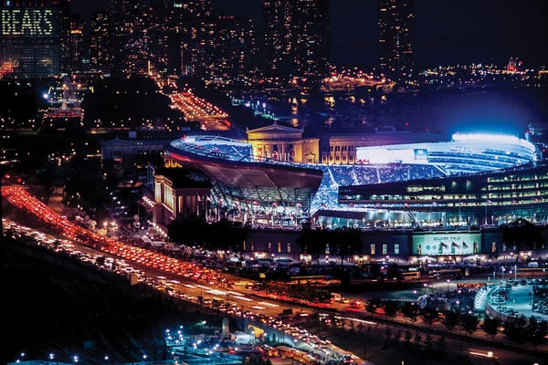 Football: The New Soldier Field At Night, Bears Vs. Packers, Soldier Field, Chicago, Illinois, September 29,2003 by Panoramic Images