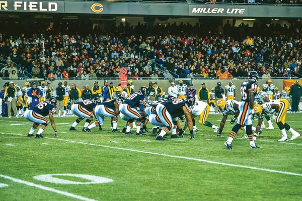 Football: Line Of Scrimmage, Bears Vs. Packers, Soldier Field, Chicago, Illinois, September 29,2003 by Panoramic Images