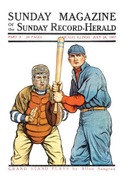 Baseball Player At Bat Wearing Gray Uniform Cover Of Sunday Magazine, July 28,1907