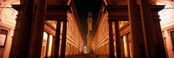 Columns: Palazzo Vecchio At Night As Seen From Piazzale degli Uffizi, Florence, Tuscany, Italy by Panoramic Images