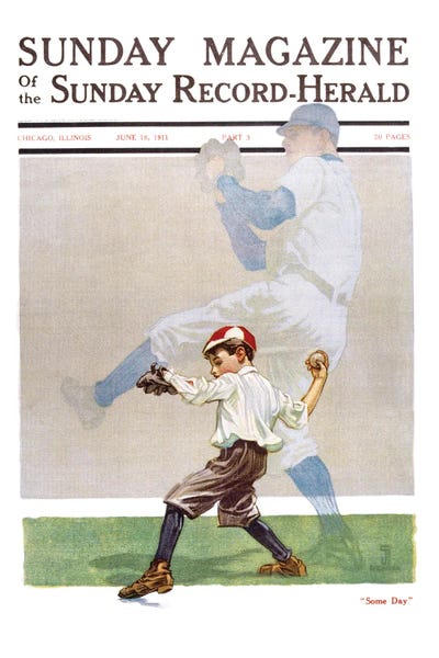 Athletes: Young Boy Practicing Pitching A Ball And Dreaming Of A Professional Baseball Career Magazine Cover by Panoramic Images