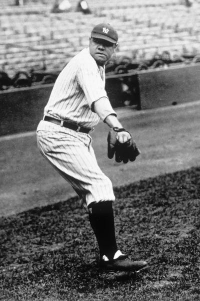Baseball Hero George Herman "Babe" Ruth Throwing A Ball In Yankee Stadium Circa 1921