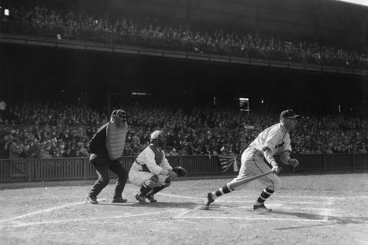 Baseball Game Batter About To Run After Making A Hit