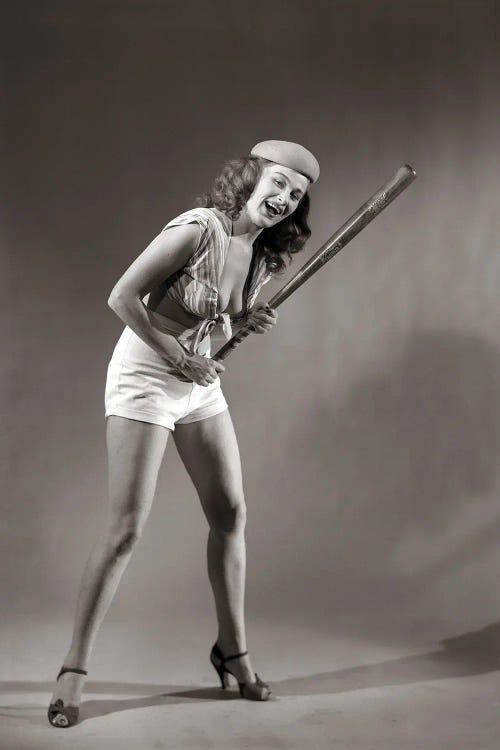 1940s 1950s Smiling Woman Pinup Holding Baseball Bat by Panoramic Images wall art