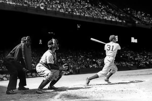 1940s Baseball Umpire Catcher Batter Shibe Park Philadelphia Athletics Vs Detroit