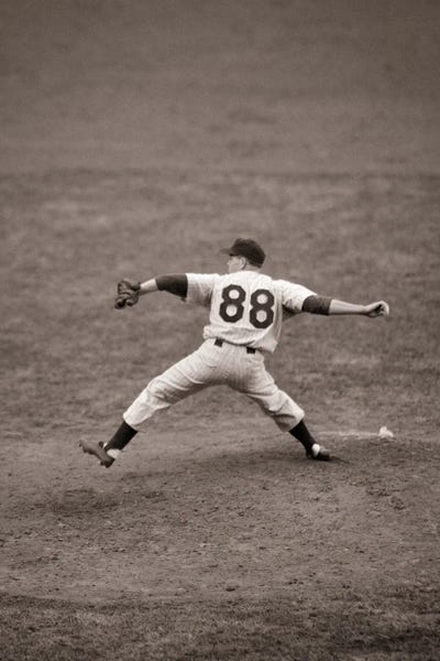 Sepia Photography: October 4th, 1950 A Pitcher In World Series Game Philadelphia Phillies Vs. New York Yankees by Panoramic Images