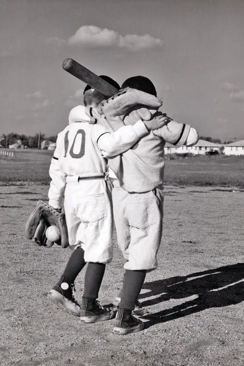 1960s Back View Two Boys Arm In Arm Back View Wearing Little League Baseball Uniforms
