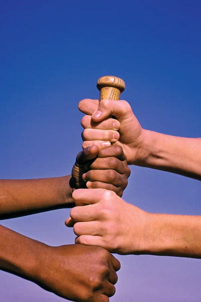 Athletes: Choosing Sides Boys Hands Gripping Bat Playing Baseball Getting The Upper Hand by Panoramic Images