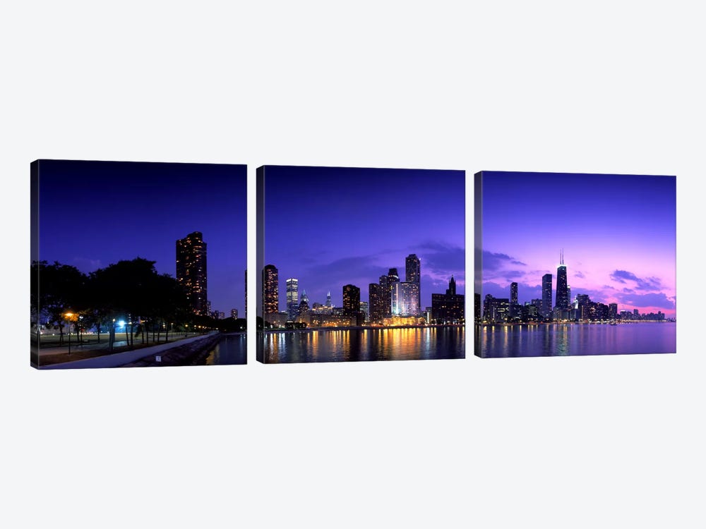 Night Skyline Chicago IL USA by Panoramic Images 3-piece Canvas Wall Art