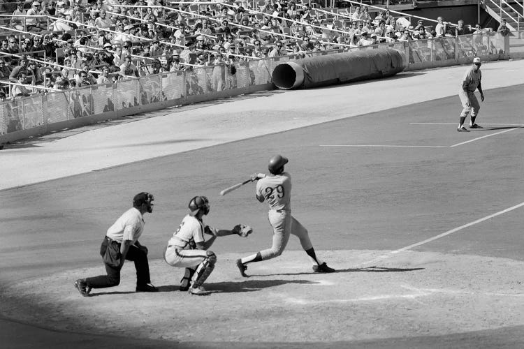 1970s Side View Of Batter Swinging At Professional Baseball Game