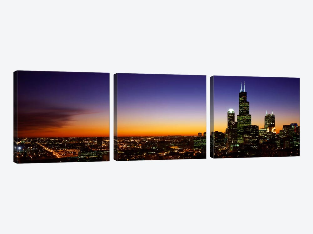 Night Chicago IL USA  by Panoramic Images 3-piece Art Print