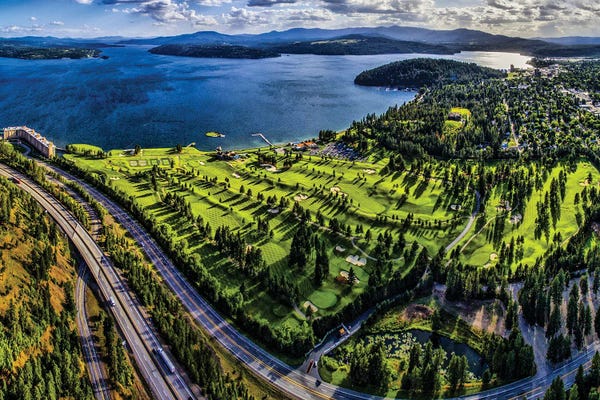 Idaho: Aerial View Of Golf Course, Coeur D Alene, Idaho, USA by Panoramic Images